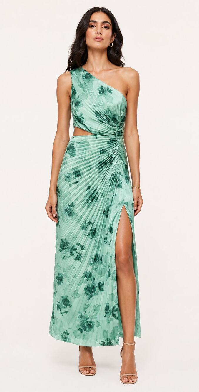 Abercrombie & Fitch One-Shoulder Mint Green Floral Maxi Dress